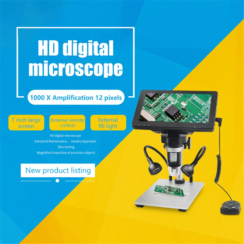 2020 Latest 12MP Dm9 HD 7 Inch Screen 1000X Digital Microscope Industrial Magnifier for iPhone iPad