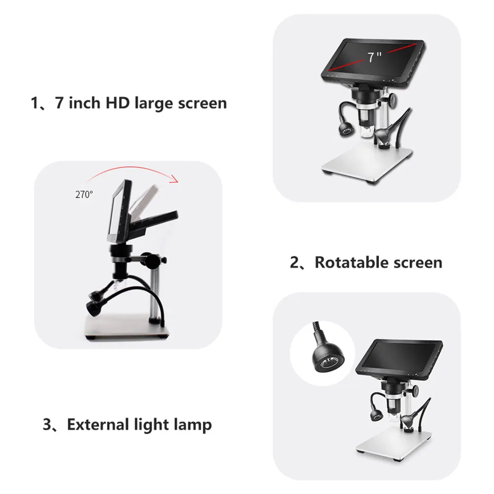 2020 Latest 12MP Dm9 HD 7 Inch Screen 1000X Digital Microscope Industrial Magnifier for iPhone iPad