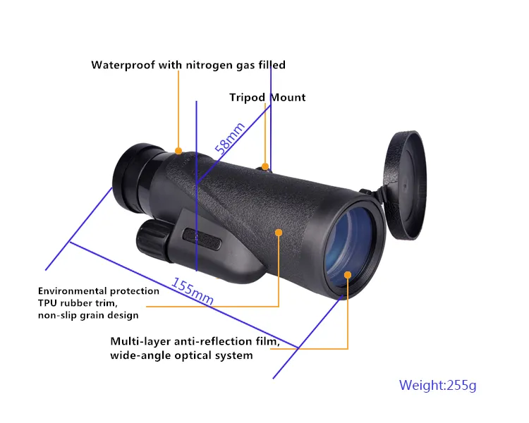 8X42 HD Wide Angle Nitrogen-Filled Waterproof Monocular Telescope Fmc Coating