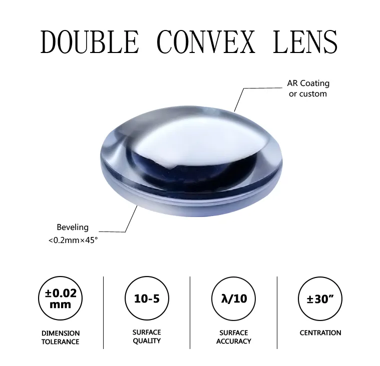 D=2.00mm F=2.00mm Ravg<0.5% Ar@650~1050nm K9 Biconvex Lens Magnifying Lens