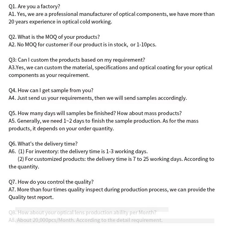 Factory Customized Optical N- Bk7 Flat Window Fo Optical Instrument