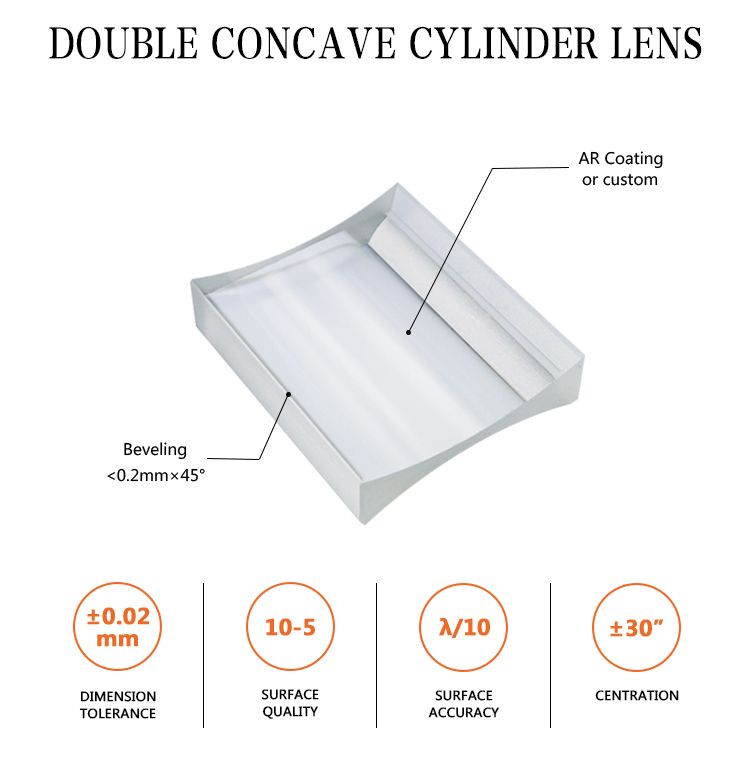 Optical Bk7 K9 Quartz Glass Double Concave Cylindrical Lens Ar Coated